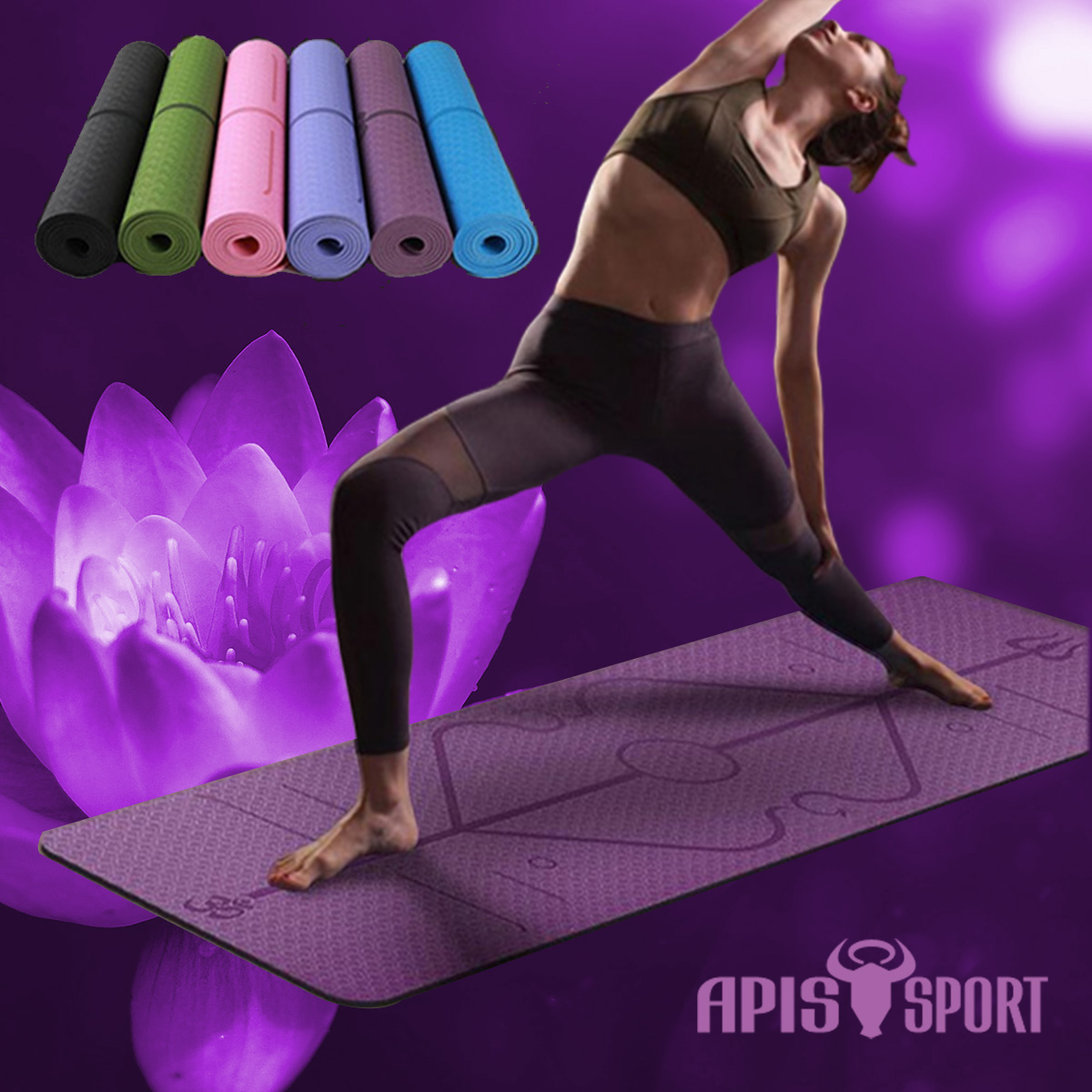 Tapis de Yoga Antidérapant avec Lignes de Position et Guide d'Exercices  Asamat InnovaGoods